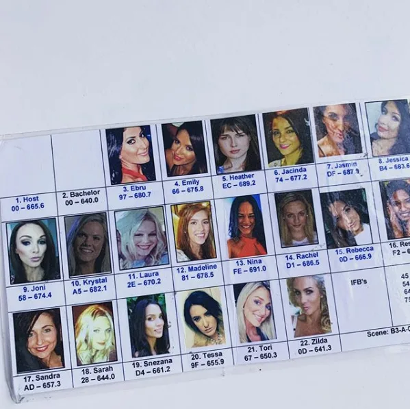 The Bachelor cheat sheet. We imagine Sam studied it between takes, in transit and possibly slept with it under his pillow.