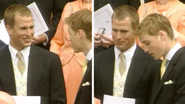 Young Peter Phillips & Prince William chatting at Queen’s bday service