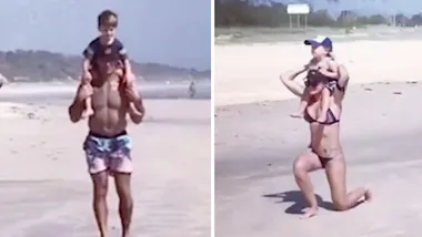 Michelle Bridges and Commando do gruelling beach workout with kids