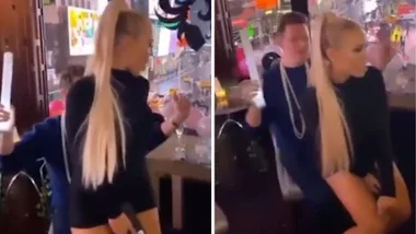 Instagram model Tammy Hembrow gives a lapdance to a pal