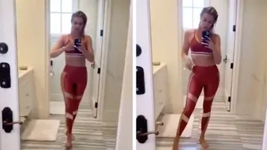 Khloe Kardashian shows off her toned legs in Good American
