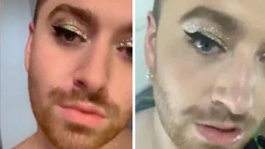 Sam Smith shows glitter-covered chest as they celebrate Mardi Gras