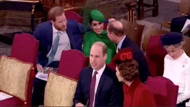 Harry & Meghan laugh with Prince Edward at commonwealth service