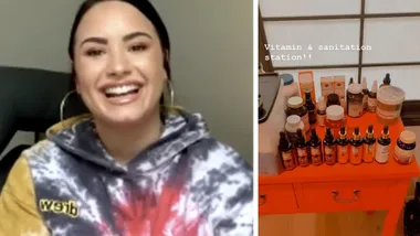 Demi Lovato shows off quarantine table with sanitation station