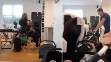 Sylvia Jeffreys gets hair done as husband Peter looks after baby
