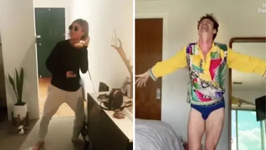 Luke Cook and Sam Frost participate in the ‘Pressure Down’ challenge