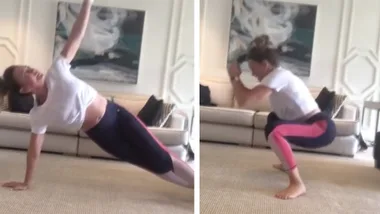 Michelle Bridges works out while in isolation