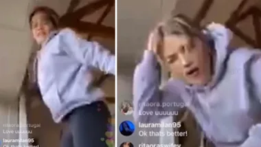 Rita Ora bangs her head on Instagram live