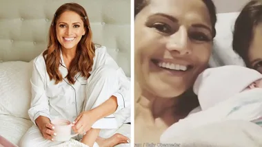 Sally Obermeder cuddles up to newborn