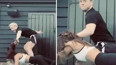 Olly Murs throws girlfriend into swimming pool by her hair