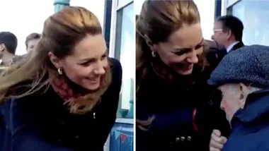 Touching moment 90-year-old kisses the Duchess of Cambridge’s hand
