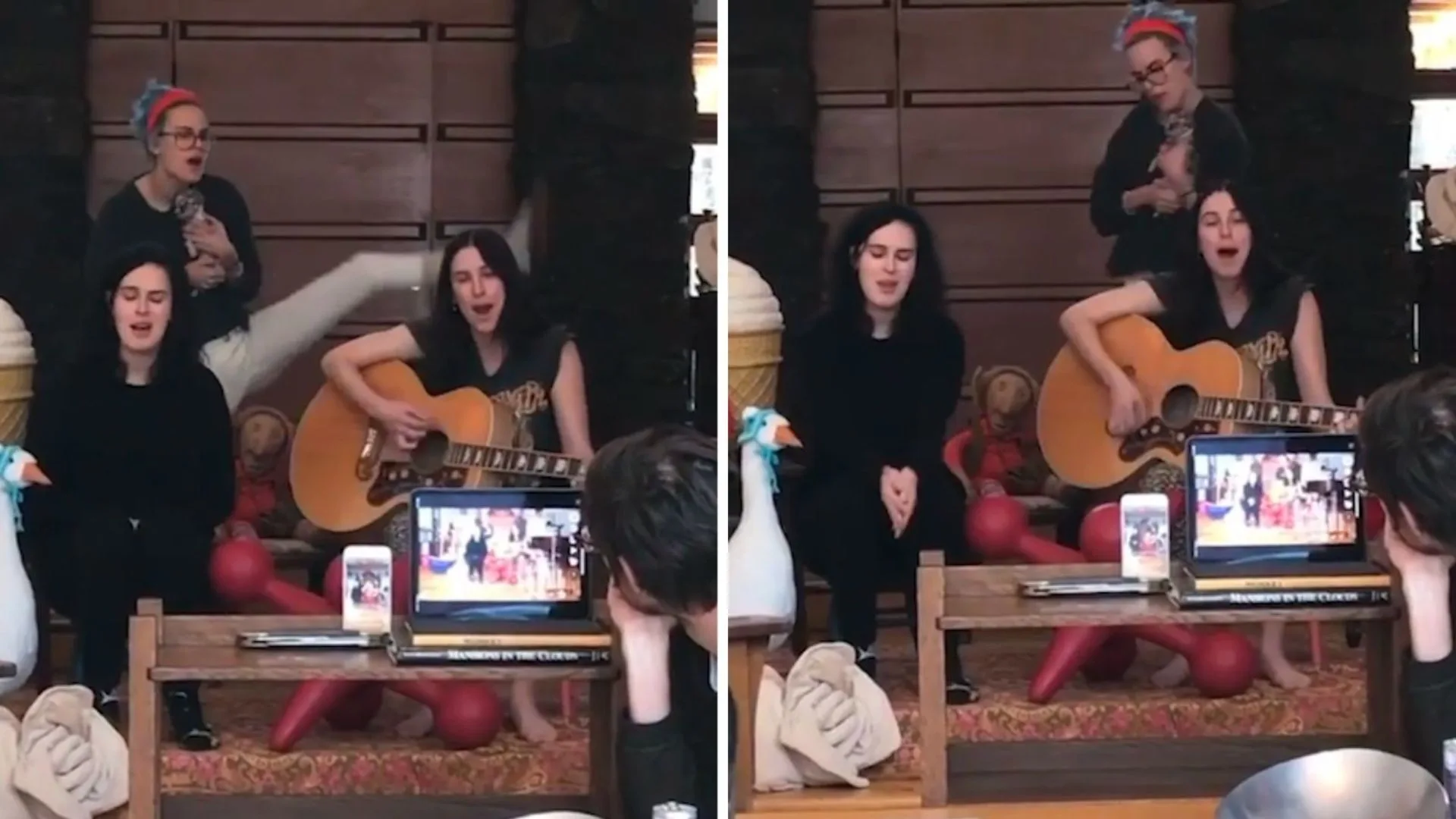Demi Moore and her daughters have a sing along while at home