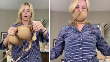 Chelsea Handler shows how to make a face mask out of a bra