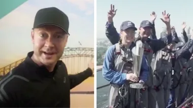 Michael Clarke beams as he does Sydney Harbour Bridge climb