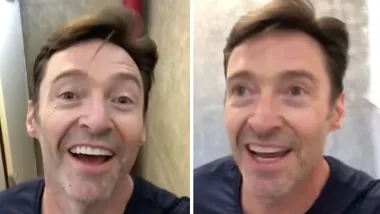 Hugh Jackman uses the stairs in his apartment building to workout