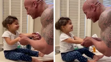 Dwayne ‘The Rock’ Johnson sings and washes his hands with his daughter