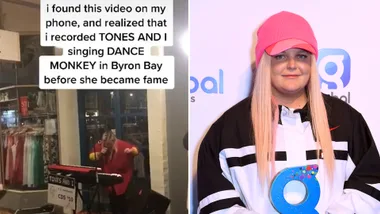 Tones and I performs ‘dance monkey’ as a busker in Byron Bay