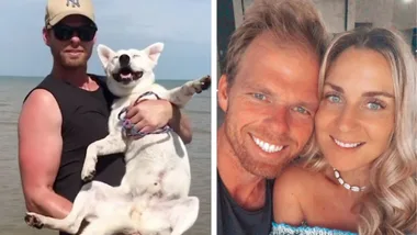 Jarrod Woodgate spends time with his girlfriend and dog at beach