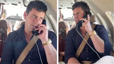 MAFS’ Michael Goonan takes a call while flying on a private jet