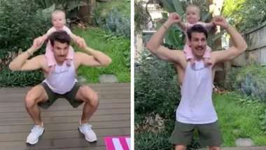 Bachelor Matty J works out at home with daughter Marlie-Mae