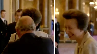 Prince Charles sneaks up on Princess Anne during royal function