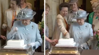 Princess Anne forced to step in as Queen struggles to cut cake