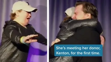 Tear-jerking moment young survivor meets her donor for first time