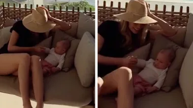 Jennifer Hawkins share video with daughter from their mansion