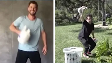 Ellen in HYSTERICS as Andy struggles to keep up with Chris Hemsworth’s basic workout
