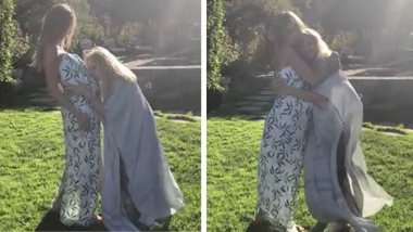 Kathryn Brolin embraces the birthday girl Barbra Streisand