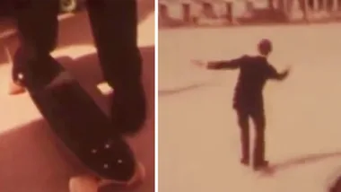 Rare footage of Prince Charles almost falling off a skateboard