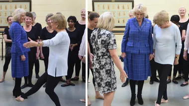 Duchess Camilla practices ballet moves at dance academy