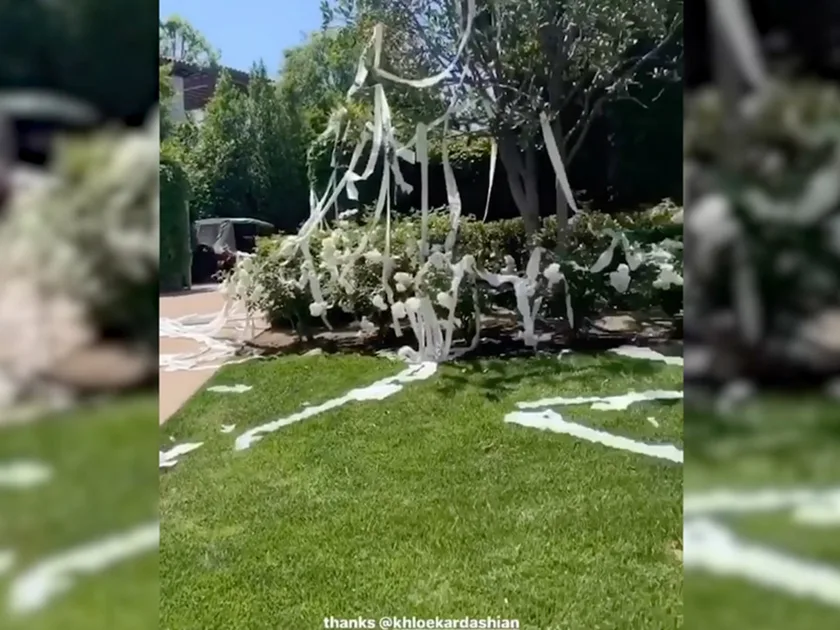 Khloe Kardashian and Mason Disick cover Kourtney Kardashian's house in