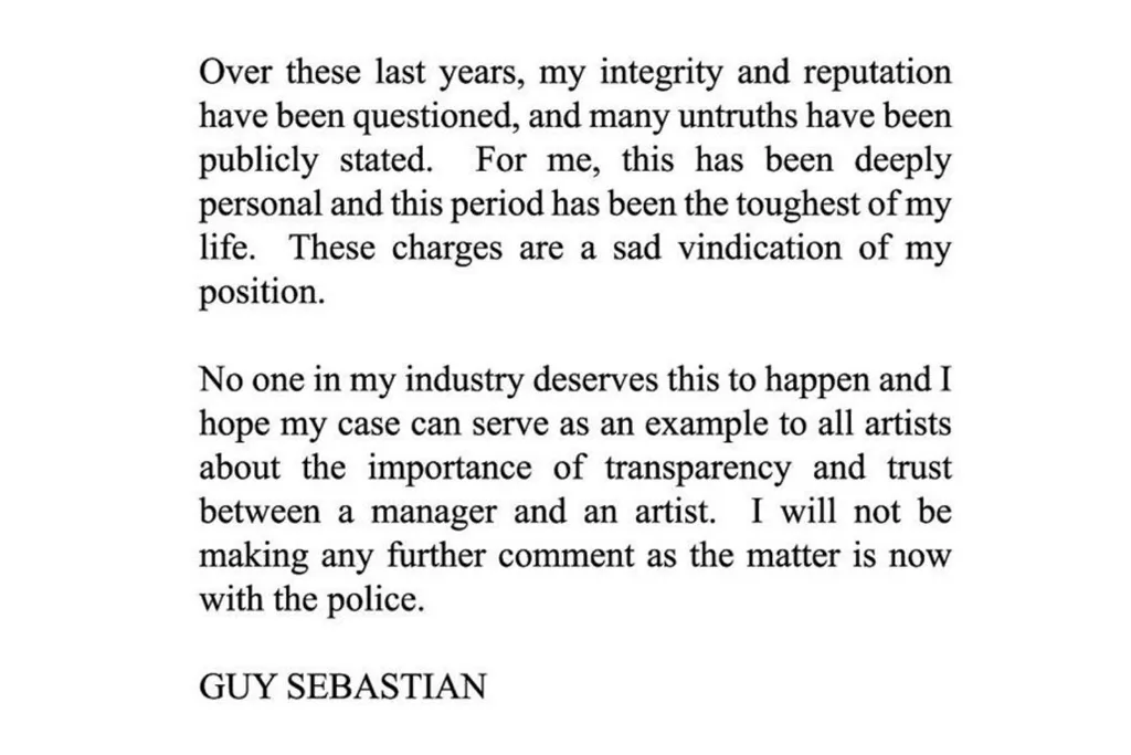Guy Sebastian statement