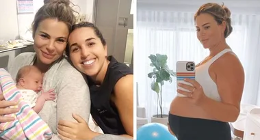 New mum Fiona Falkiner shares adorable before and after pics