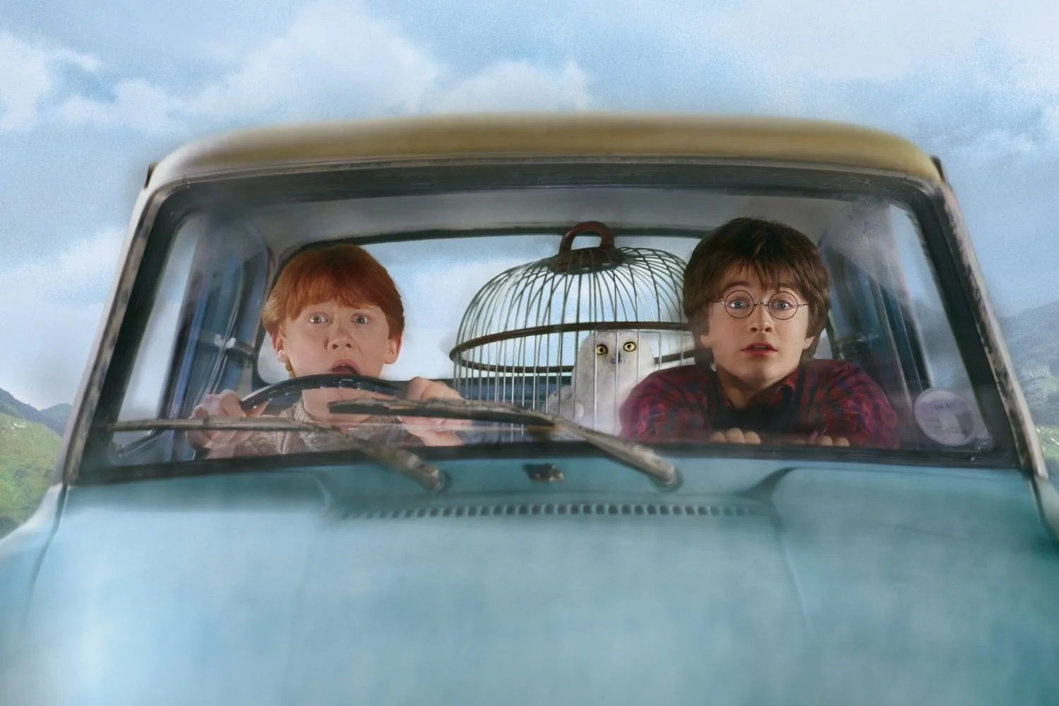 Harry and Ron in the car in Harry Potter. 