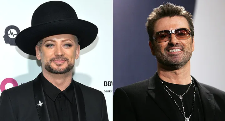 Two men in black outfits; the left one wears a wide-brimmed hat, the right one with sunglasses and a beard.