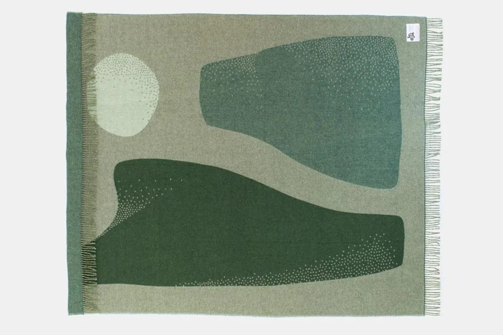 sage green print throw