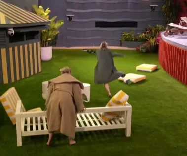 Jess and Imogen went on a rampage through the hotel; screaming and throwing outdoor furniture all over the backyard.