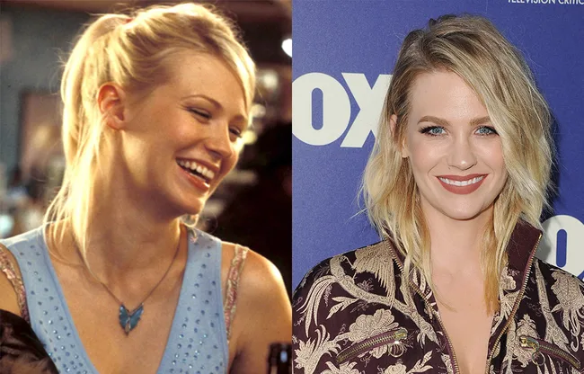 Two side-by-side images of a woman smiling, with different hairstyles and outfits.