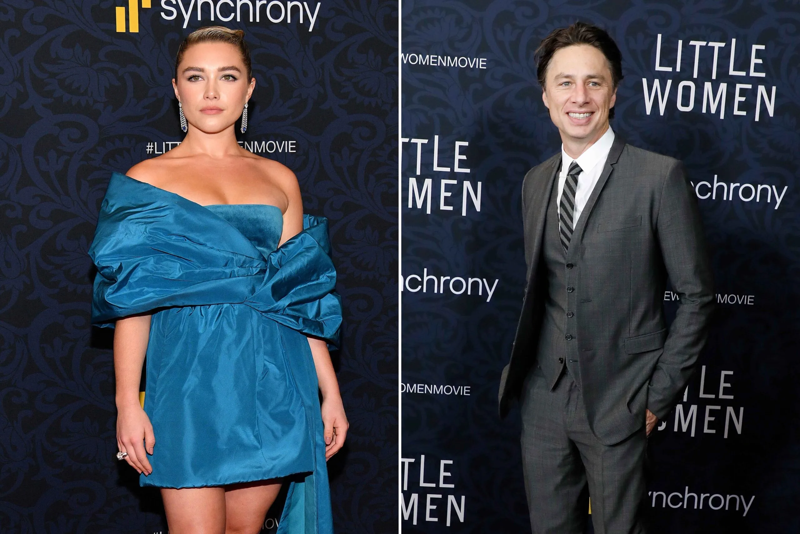 Florence Pugh and Zach Braff at the Little Women premiere.