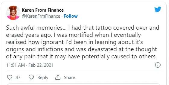 Karen From Finance apologised for her tattoo