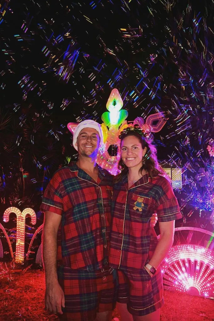 emily-seebohm-ryan-gallagher-matching-christmas-pyjamas