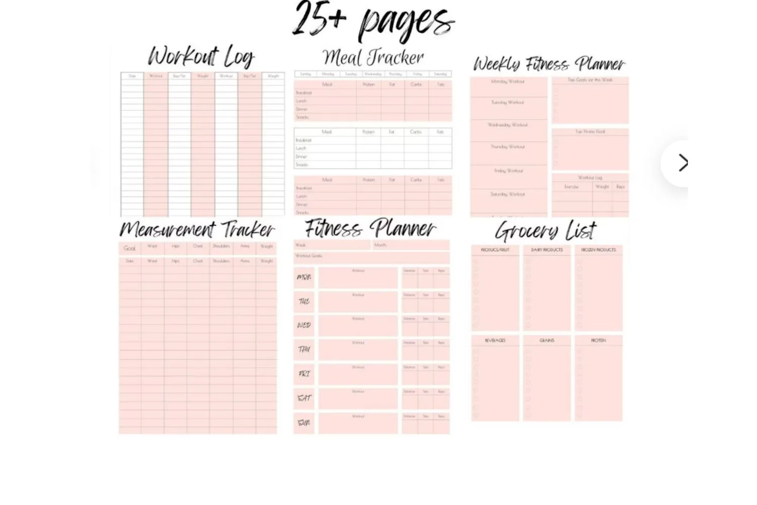 Fitness planner printable bundle