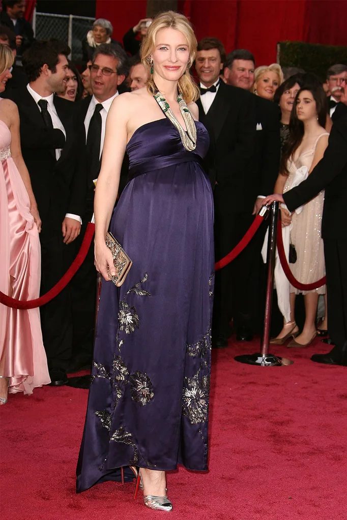 Pregnant-Cate-Blanchett-on-red-carpet-at-80th-Academy-Awards-in-deep-purple-satin-look-Dries-Van-Noten