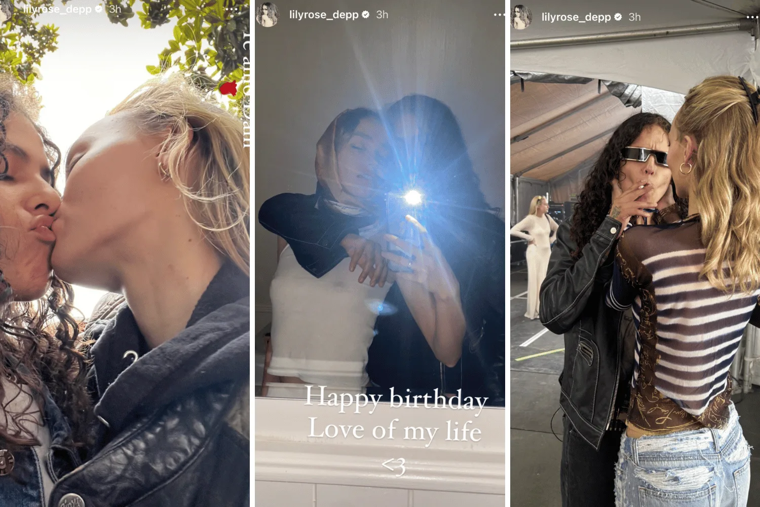 Three Instagram stories of Lily-Rose Depp and 070 Shake.