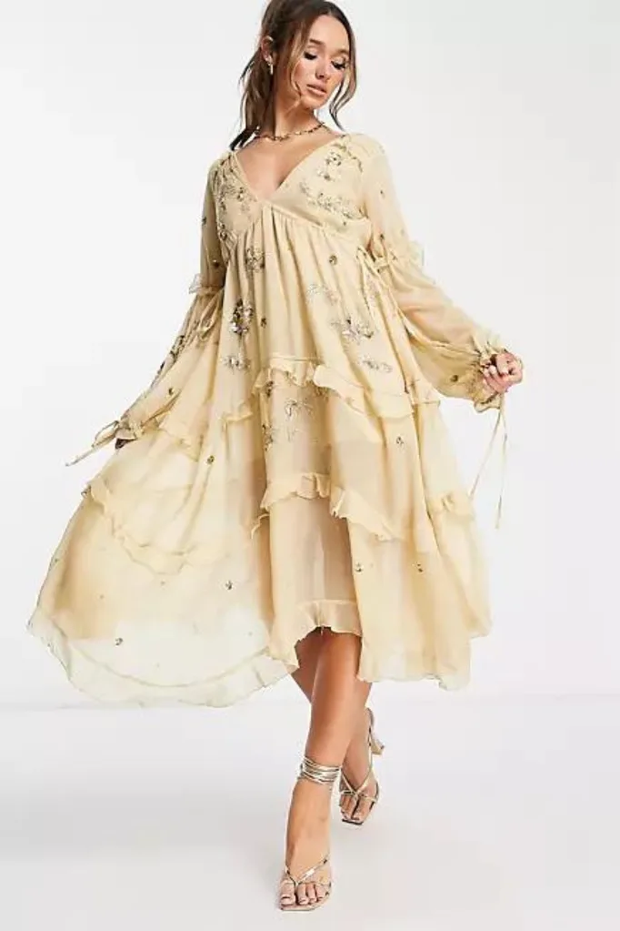 midi dress with gold embellishment