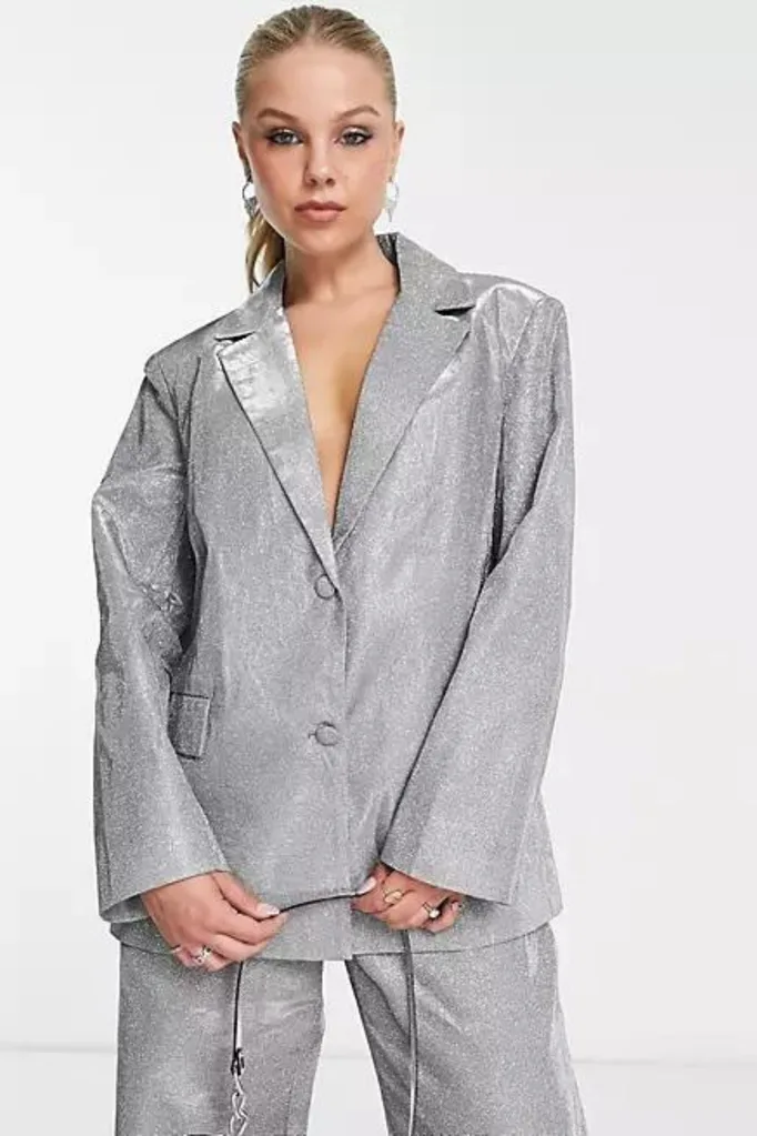 silver glitter blazer