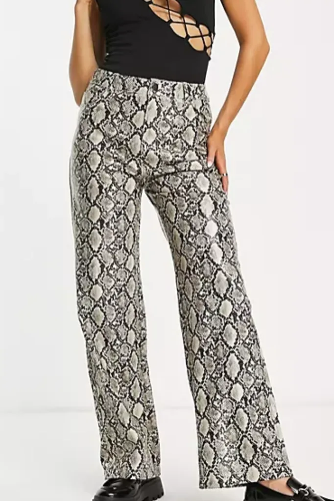faux leather snae print pants