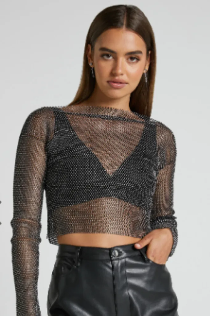 mesh black crop top